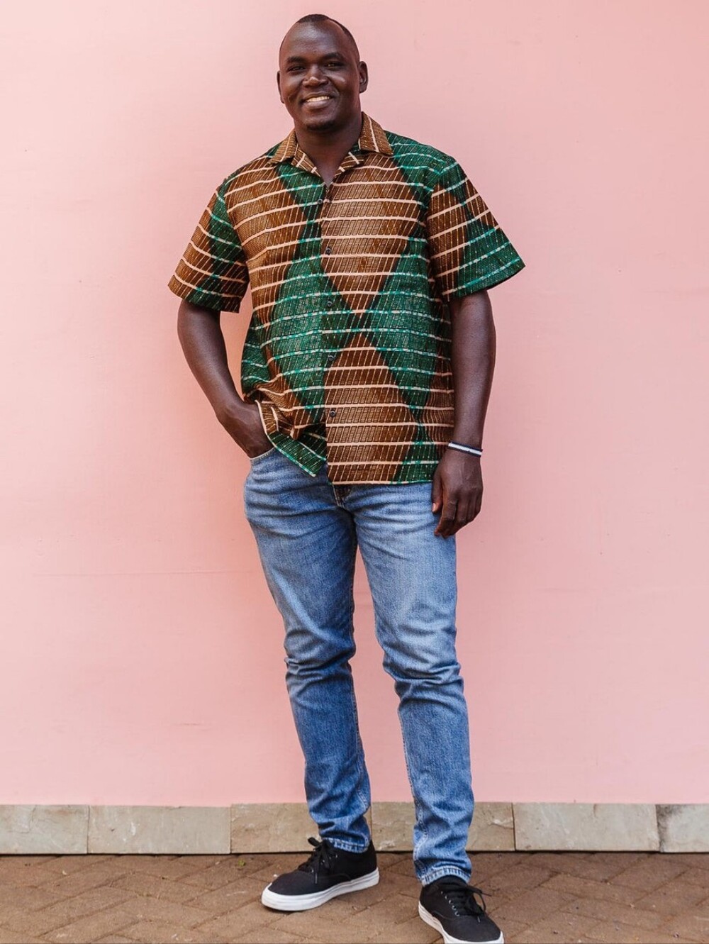 Zuri NWT Men’s Short Sleeve Geometric Print Shirt in Green and Brown L